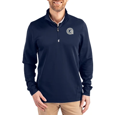 Men's Cutter & Buck Navy Georgetown Hoyas DryTec Traverse Stretch Eco Tri-Blend Quarter-Zip Pullover