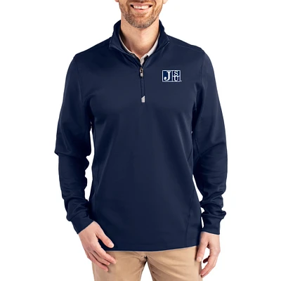 Men's Cutter & Buck Navy Jackson State Tigers DryTec Traverse Stretch Eco Tri-Blend Quarter-Zip Pullover