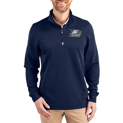 Men's Cutter & Buck Navy Georgia Southern Eagles DryTec Traverse Stretch Eco Tri-Blend Quarter-Zip Pullover