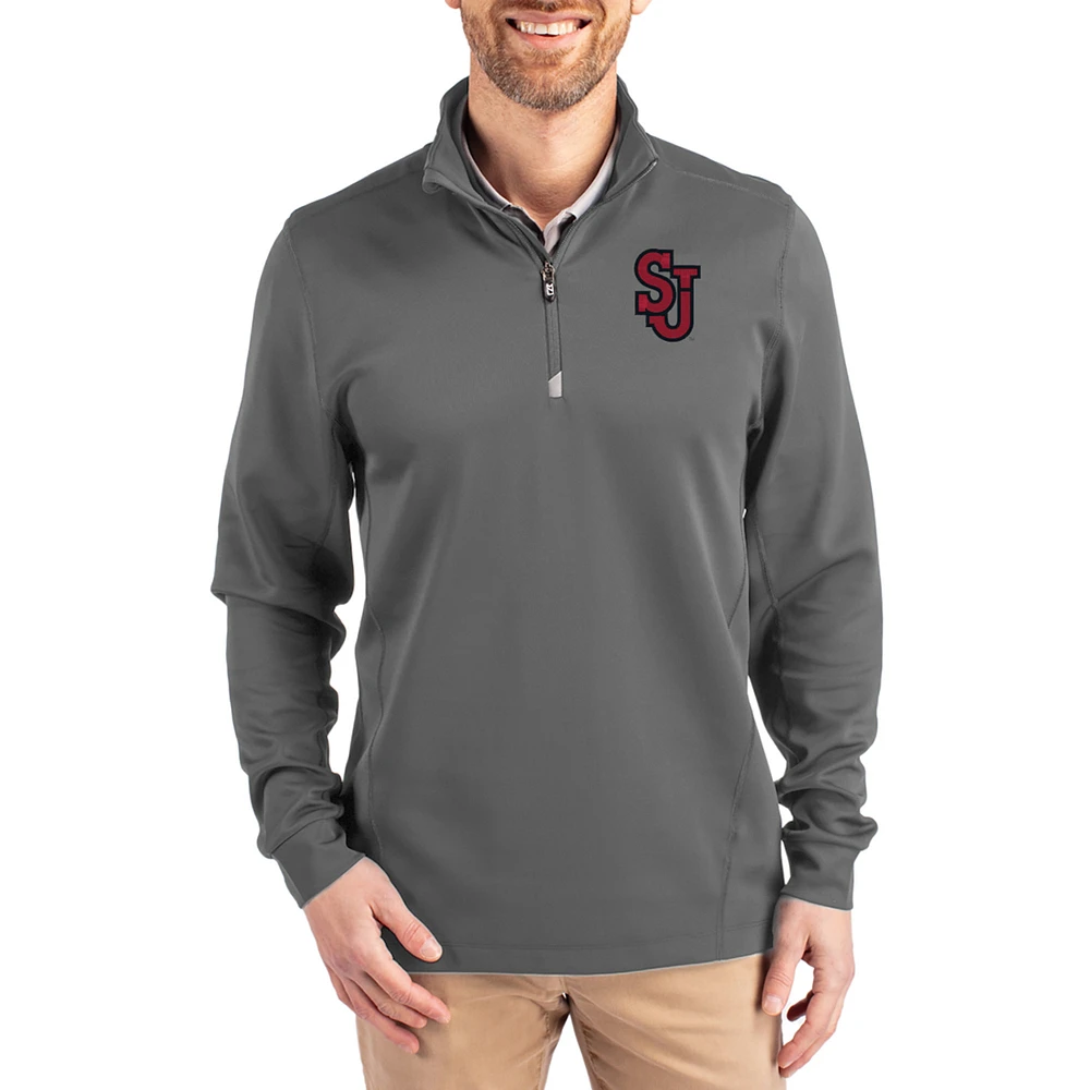 Men's Cutter & Buck St. John's Red Storm DryTec Traverse Stretch Eco Tri-Blend Quarter-Zip Pullover