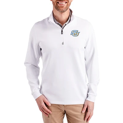 Men's Cutter & Buck Southern University Jaguars DryTec Traverse Stretch Eco Tri-Blend Quarter-Zip Pullover