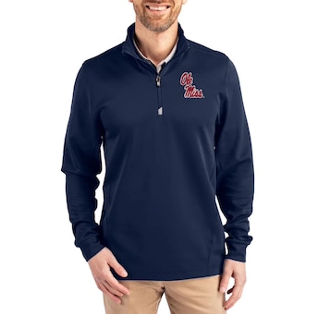 Men's Cutter & Buck Navy Ole Miss Rebels DryTec Traverse Stretch Eco Tri-Blend Quarter-Zip Pullover
