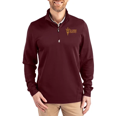 Men's Cutter & Buck Maroon Arizona State Sun Devils DryTec Traverse Stretch Eco Tri-Blend Quarter-Zip Pullover
