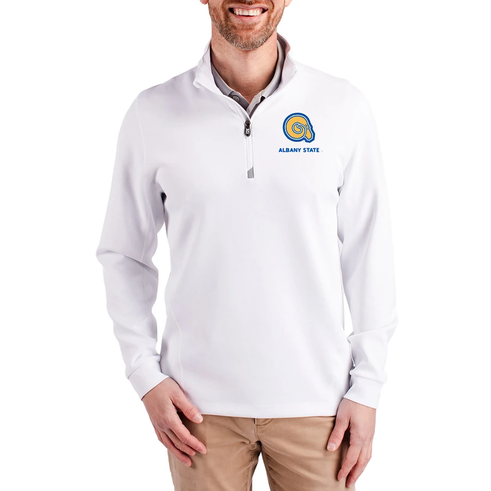 Men's Cutter & Buck Albany State Golden Rams DryTec Traverse Stretch Eco Tri-Blend Quarter-Zip Pullover