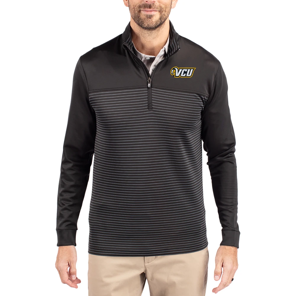 Men's Cutter & Buck VCU Rams Traverse Stretch Eco Stripe DryTec Tri-Blend Quarter-Zip Pullover