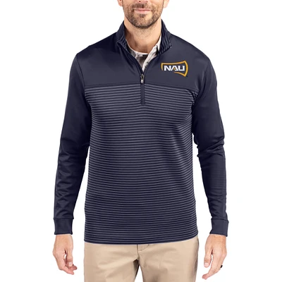 Men's Cutter & Buck Navy Northern Arizona Lumberjacks Traverse Stretch Eco Stripe DryTec Tri-Blend Quarter-Zip Pullover
