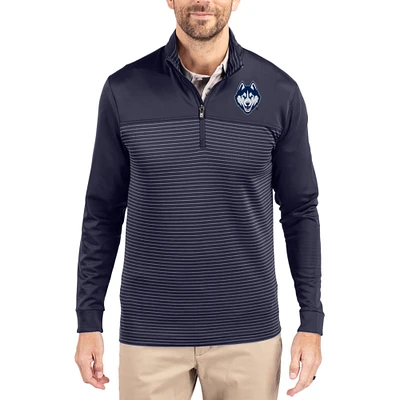Men's Cutter & Buck Navy UConn Huskies Traverse Stretch Eco Stripe DryTec Tri-Blend Quarter-Zip Pullover