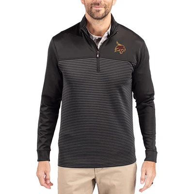 Men's Cutter & Buck Texas State Bobcats Traverse Stretch Eco Stripe DryTec Tri-Blend Quarter-Zip Pullover