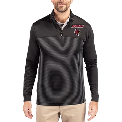 Men's Cutter & Buck Louisville Cardinals Traverse Stretch Eco Stripe DryTec Tri-Blend Quarter-Zip Pullover