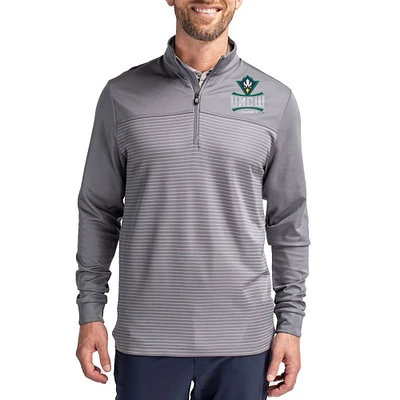 Men's Cutter & Buck Gray UNC Wilmington Seahawks Traverse Stretch Eco Stripe DryTec Tri-Blend Quarter-Zip Pullover