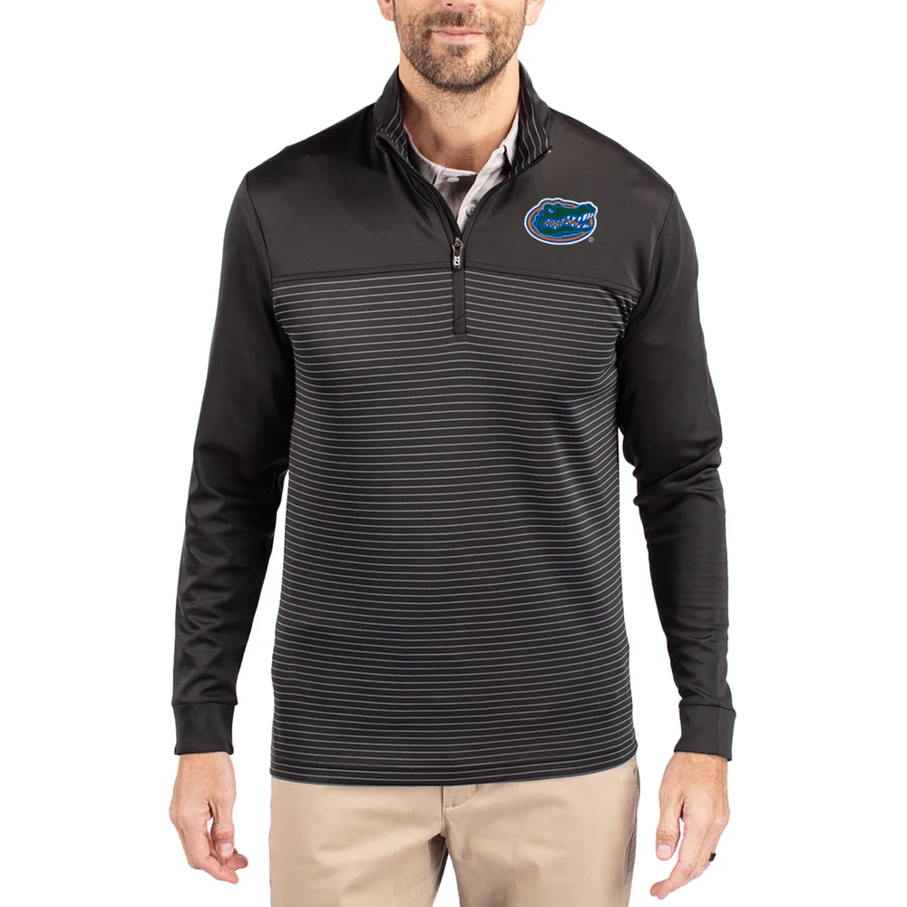 Men's Cutter & Buck Florida Gators Traverse Stretch Eco Stripe DryTec Tri-Blend Quarter-Zip Pullover
