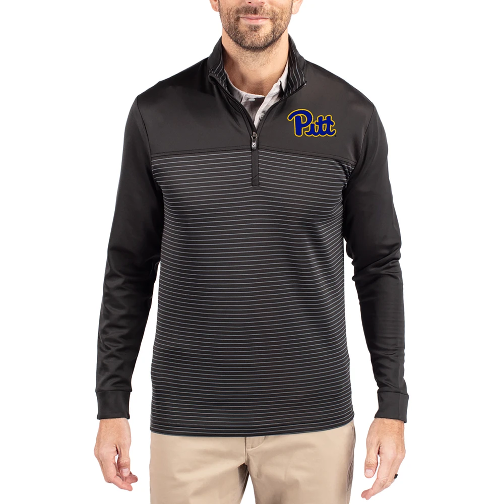 Men's Cutter & Buck Pitt Panthers Traverse Stretch Eco Stripe DryTec Tri-Blend Quarter-Zip Pullover