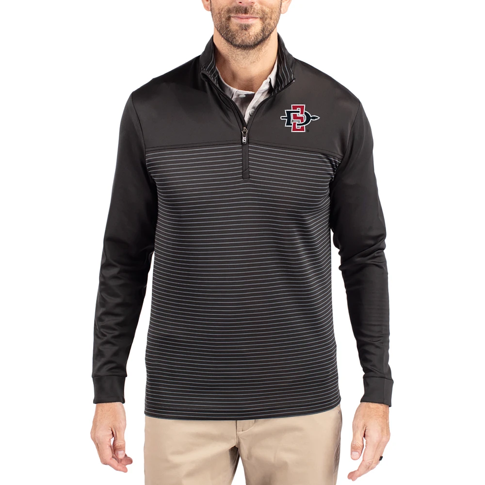 Men's Cutter & Buck San Diego State Aztecs Traverse Stretch Eco Stripe DryTec Tri-Blend Quarter-Zip Pullover