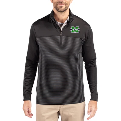 Men's Cutter & Buck Marshall Thundering Herd Traverse Stretch Eco Stripe DryTec Tri-Blend Quarter-Zip Pullover