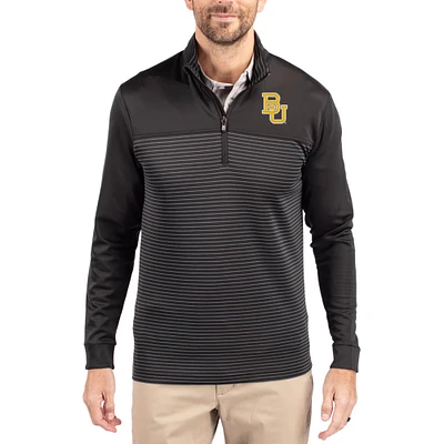 Men's Cutter & Buck Baylor Bears Traverse Stretch Eco Stripe DryTec Tri-Blend Quarter-Zip Pullover