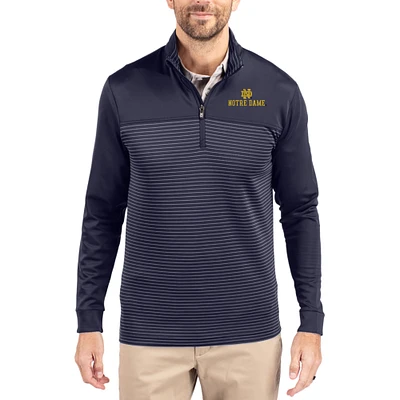 Men's Cutter & Buck Navy Notre Dame Fighting Irish Traverse Stretch Eco Stripe DryTec Tri-Blend Quarter-Zip Pullover