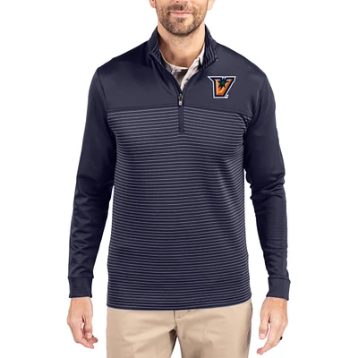 Men's Cutter & Buck Navy Texas-Rio Grande Valley Vaqueros Traverse Stretch Eco Stripe DryTec Tri-Blend Quarter-Zip Pullover