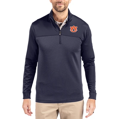 Men's Cutter & Buck Navy Auburn Tigers Traverse Stretch Eco Stripe DryTec Tri-Blend Quarter-Zip Pullover