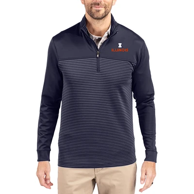 Men's Cutter & Buck Navy Illinois Fighting Illini Traverse Stretch Eco Stripe DryTec Tri-Blend Quarter-Zip Pullover