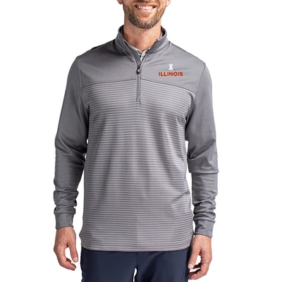 Men's Cutter & Buck Gray Illinois Fighting Illini Traverse Stretch Eco Stripe DryTec Tri-Blend Quarter-Zip Pullover