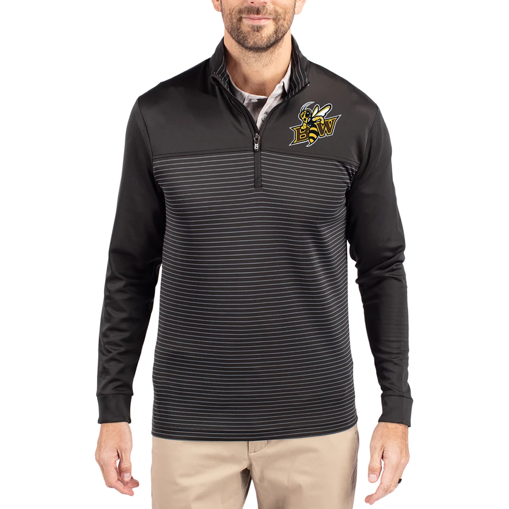 Men's Cutter & Buck Baldwin Wallace Yellow Jackets Traverse Stretch Eco Stripe DryTec Tri-Blend Quarter-Zip Pullover