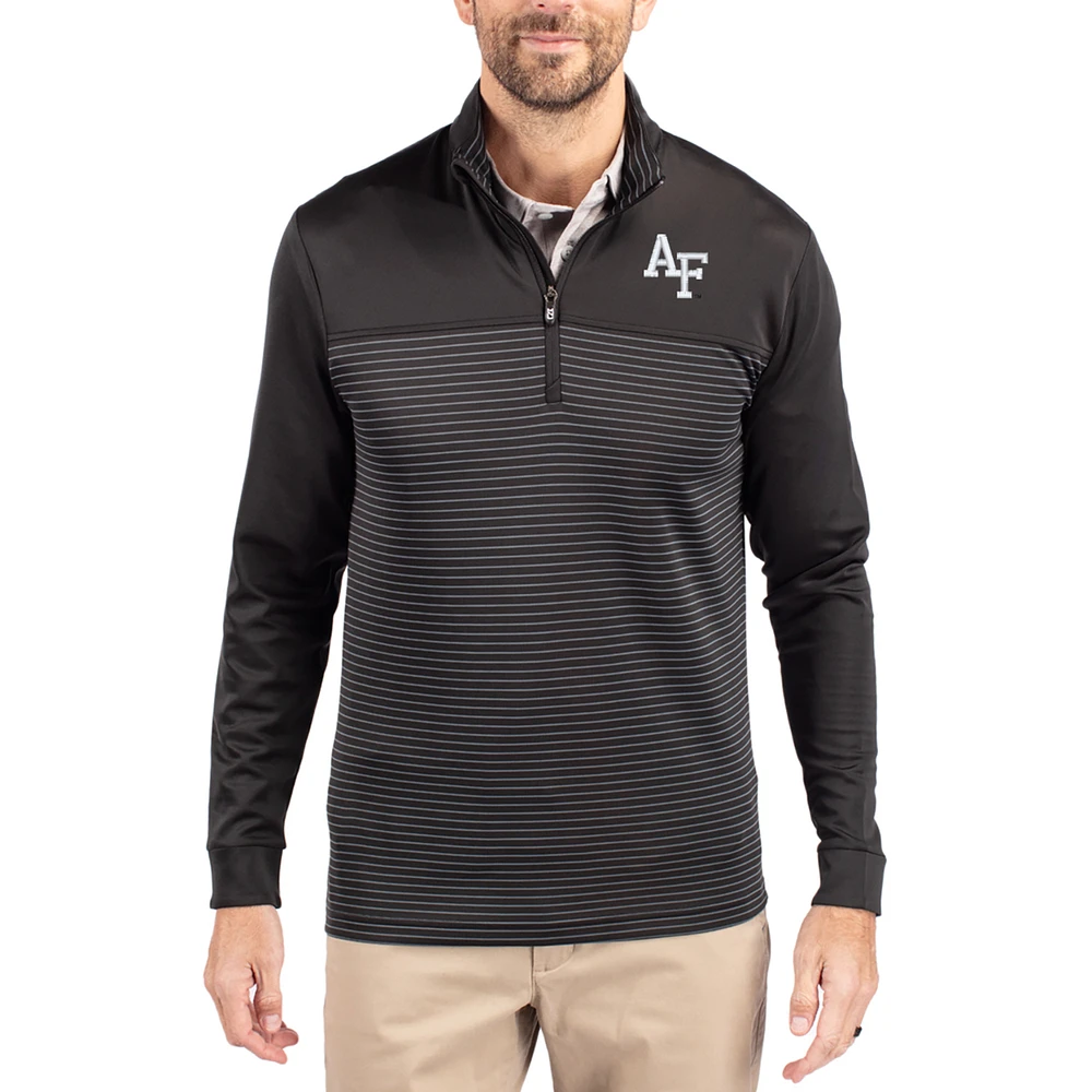 Men's Cutter & Buck Air Force Falcons Traverse Stretch Eco Stripe DryTec Tri-Blend Quarter-Zip Pullover