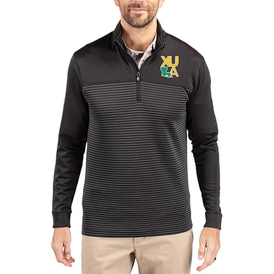 Men's Cutter & Buck Xavier University of Louisiana Gold Rush Traverse Stretch Eco Stripe DryTec Tri-Blend Quarter-Zip Pullover