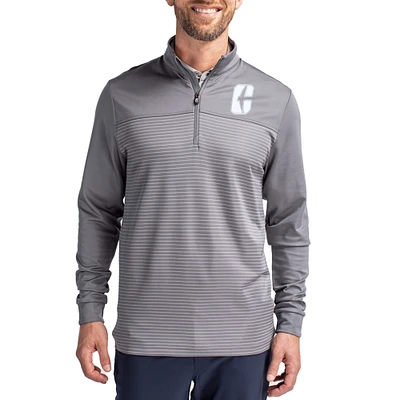 Men's Cutter & Buck Gray Charlotte 49ers Traverse Stretch Eco Stripe DryTec Tri-Blend Quarter-Zip Pullover