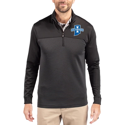 Men's Cutter & Buck Indiana State Sycamores Traverse Stretch Eco Stripe DryTec Tri-Blend Quarter-Zip Pullover