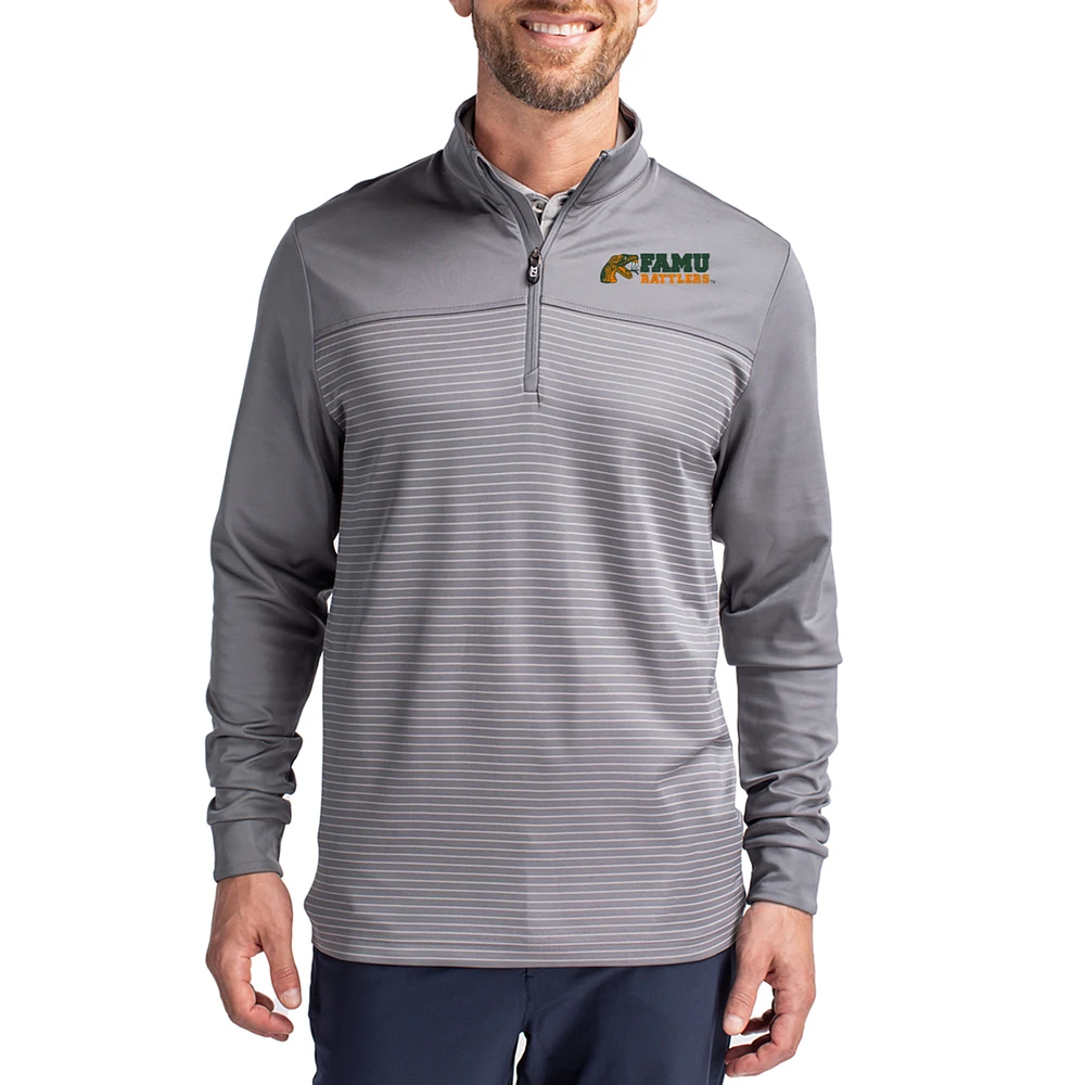 Men's Cutter & Buck Florida A&M Rattlers Traverse Stretch Eco Stripe DryTec Tri-Blend Quarter-Zip Pullover