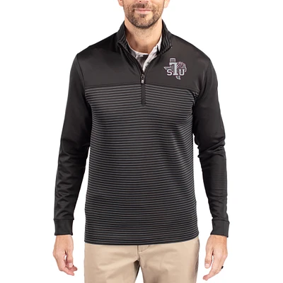 Men's Cutter & Buck Texas Southern Tigers Traverse Stretch Eco Stripe DryTec Tri-Blend Quarter-Zip Pullover