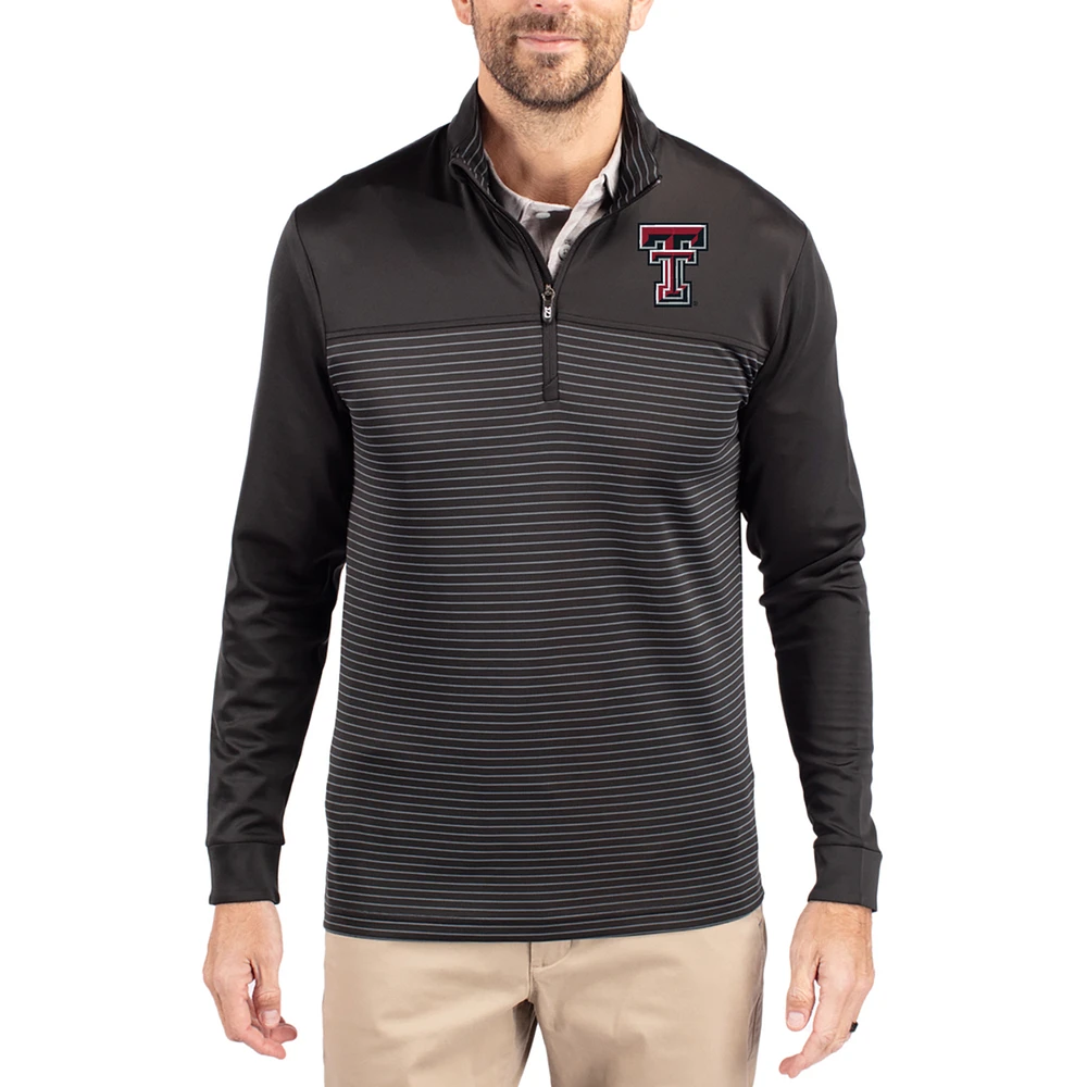 Men's Cutter & Buck Texas Tech Red Raiders Traverse Stretch Eco Stripe DryTec Tri-Blend Quarter-Zip Pullover
