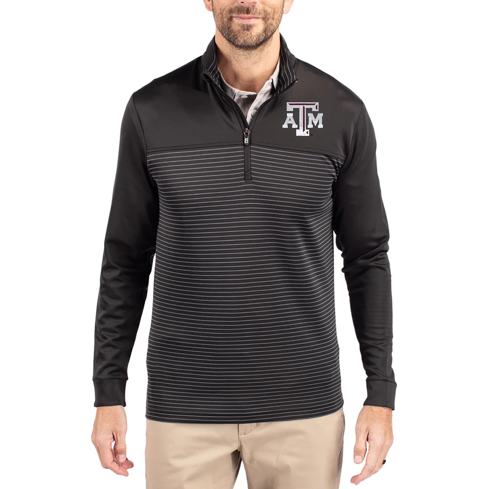 Men's Cutter & Buck Texas A&M Aggies Traverse Stretch Eco Stripe DryTec Tri-Blend Quarter-Zip Pullover