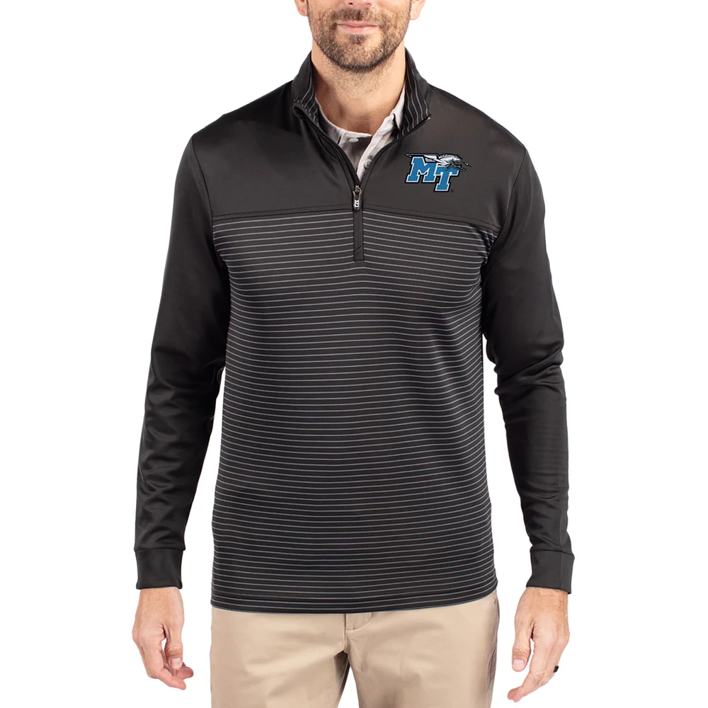 Men's Cutter & Buck MTSU Blue Raiders Traverse Stretch Eco Stripe DryTec Tri-Blend Quarter-Zip Pullover