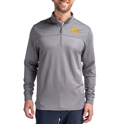 Men's Cutter & Buck Iowa Hawkeyes Traverse Stretch Eco Stripe DryTec Tri-Blend Quarter-Zip Pullover