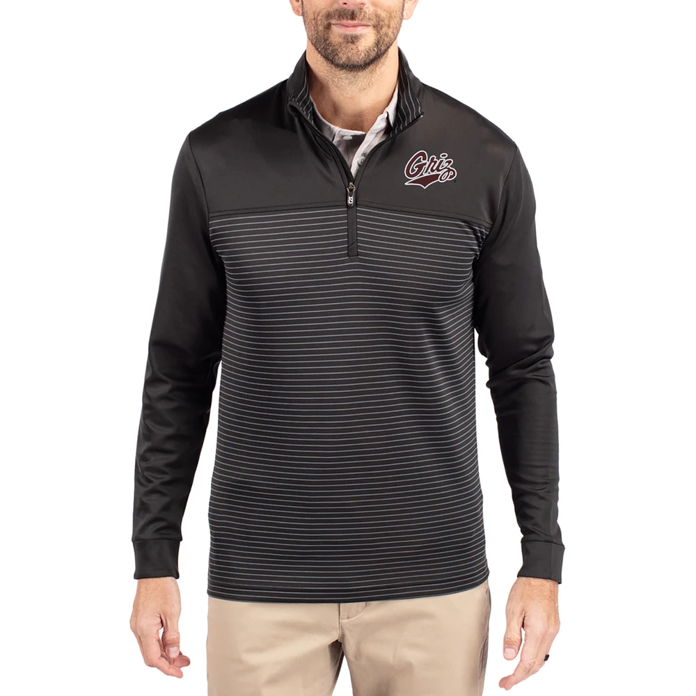 Men's Cutter & Buck Montana Grizzlies Traverse Stretch Eco Stripe DryTec Tri-Blend Quarter-Zip Pullover