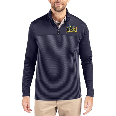 Men's Cutter & Buck Navy Drexel Dragons Traverse Stretch Eco Stripe DryTec Tri-Blend Quarter-Zip Pullover