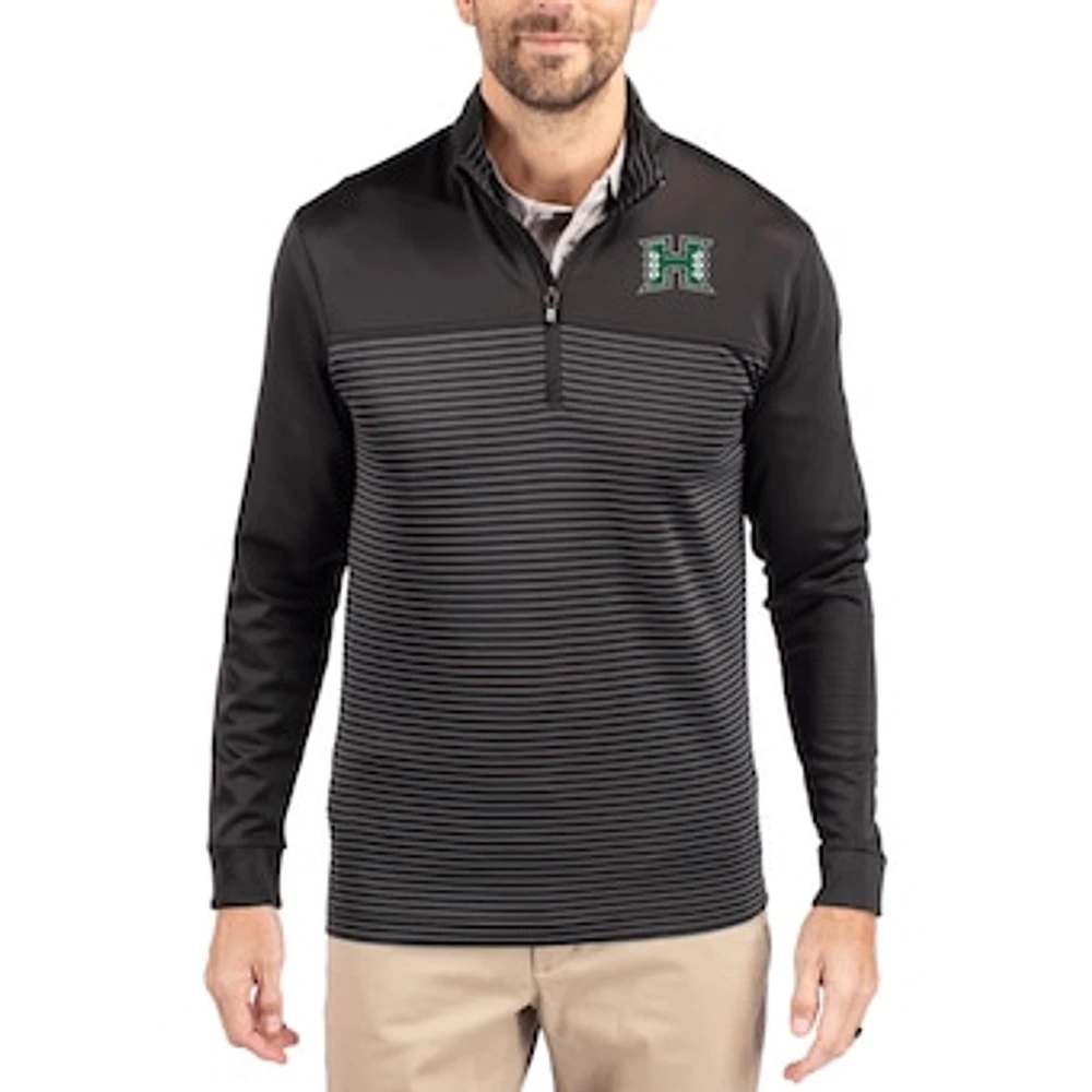 Men's Cutter & Buck Hawaii Rainbow Warriors Traverse Stretch Eco Stripe DryTec Tri-Blend Quarter-Zip Pullover
