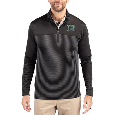 Men's Cutter & Buck Hawaii Rainbow Warriors Traverse Stretch Eco Stripe DryTec Tri-Blend Quarter-Zip Pullover