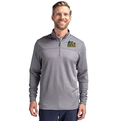 Men's Cutter & Buck Gray Drexel Dragons Traverse Stretch Eco Stripe DryTec Tri-Blend Quarter-Zip Pullover