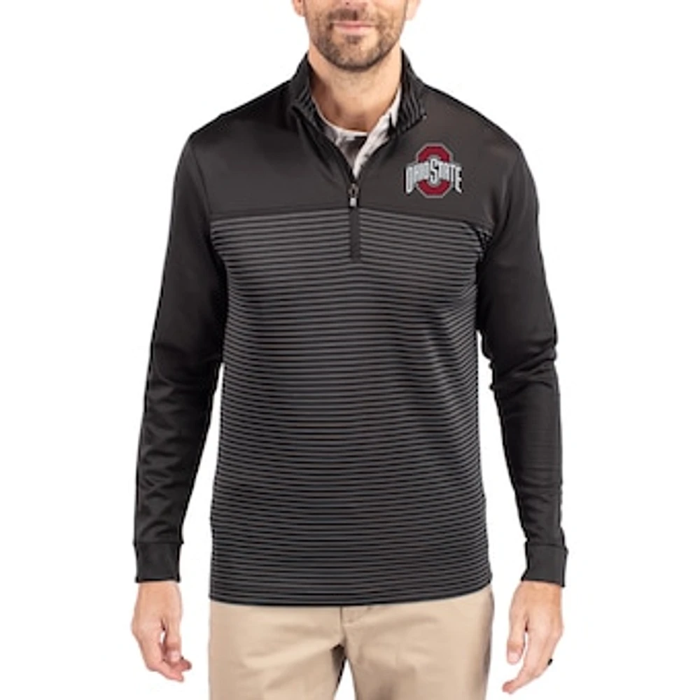 Men's Cutter & Buck Ohio State Buckeyes Traverse Stretch Eco Stripe DryTec Tri-Blend Quarter-Zip Pullover