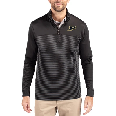 Men's Cutter & Buck Purdue Boilermakers Traverse Stretch Eco Stripe DryTec Tri-Blend Quarter-Zip Pullover
