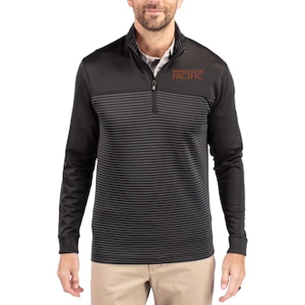 Men's Cutter & Buck Pacific Tigers Traverse Stretch Eco Stripe DryTec Tri-Blend Quarter-Zip Pullover