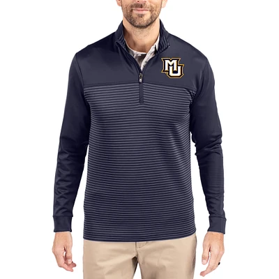 Men's Cutter & Buck Navy Marquette Golden Eagles Traverse Stretch Eco Stripe DryTec Tri-Blend Quarter-Zip Pullover