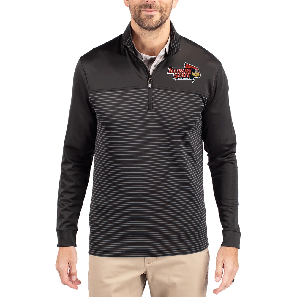 Men's Cutter & Buck Illinois State Redbirds Traverse Stretch Eco Stripe DryTec Tri-Blend Quarter-Zip Pullover