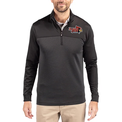 Men's Cutter & Buck Illinois State Redbirds Traverse Stretch Eco Stripe DryTec Tri-Blend Quarter-Zip Pullover