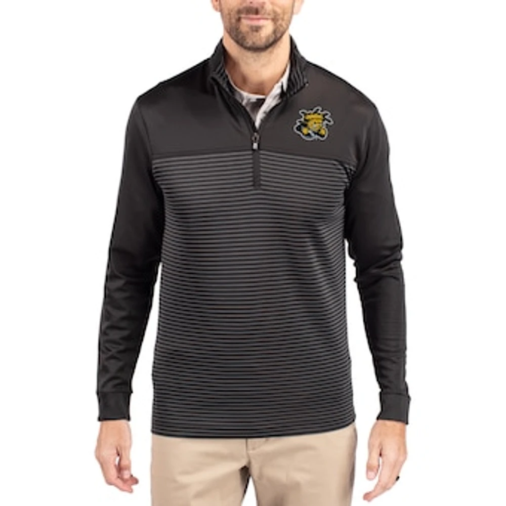 Men's Cutter & Buck Wichita State Shockers Traverse Stretch Eco Stripe DryTec Tri-Blend Quarter-Zip Pullover