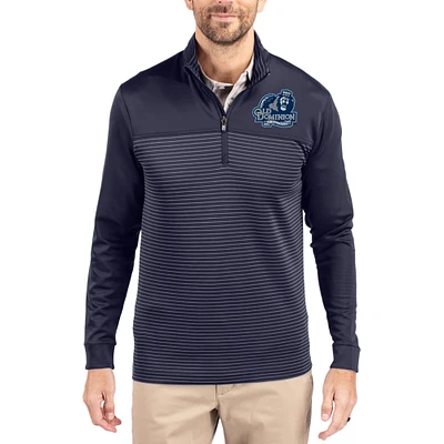 Men's Cutter & Buck Navy Old Dominion Monarchs Traverse Stretch Eco Stripe DryTec Tri-Blend Quarter-Zip Pullover