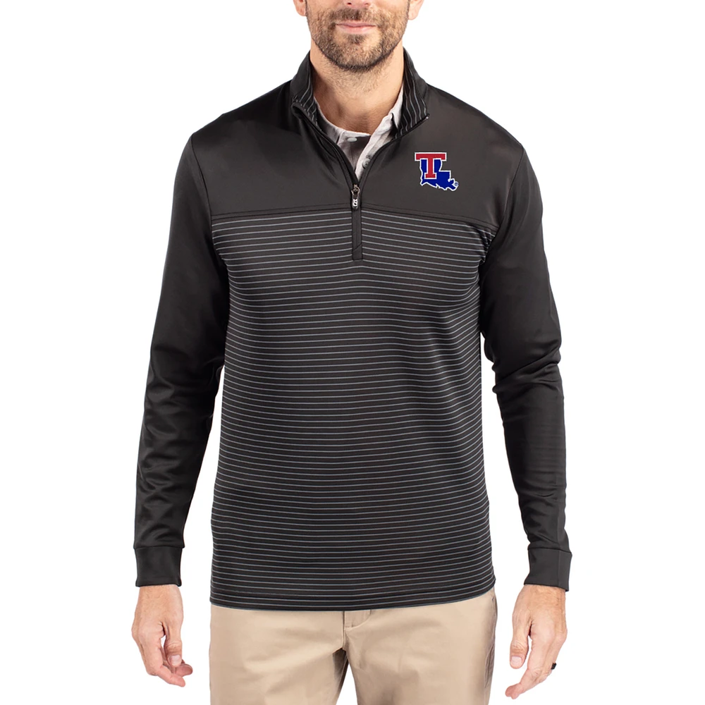 Men's Cutter & Buck Louisiana Tech Bulldogs Traverse Stretch Eco Stripe DryTec Tri-Blend Quarter-Zip Pullover