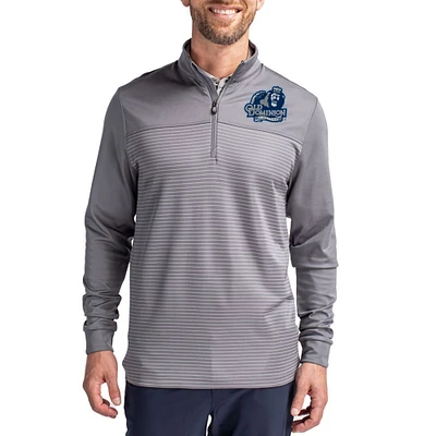 Men's Cutter & Buck Gray Old Dominion Monarchs Traverse Stretch Eco Stripe DryTec Tri-Blend Quarter-Zip Pullover